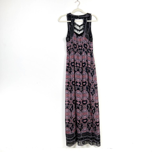 Free People black boho moroccan maxi dress lace high slit front panel Size Small - Picture 3 of 8